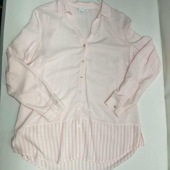 J.Jill pink striped tunic top size M long sleeves button down - Picture 6 of 6